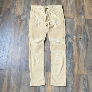 Men jeans ripped straight leg high waist tan jeans natural fibers cotton jeans